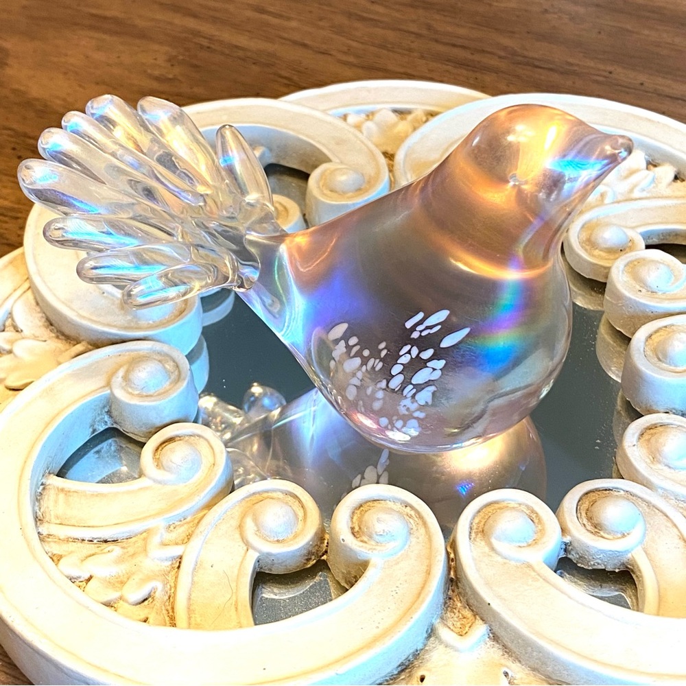Vintage Silvestri Pink Iridescent Glass Bird Figurine with original stickers - Picture 10 of 11